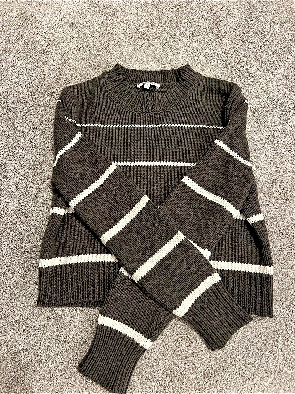 Z Supply Milan Stripe Sweater Green/Gray & White XS